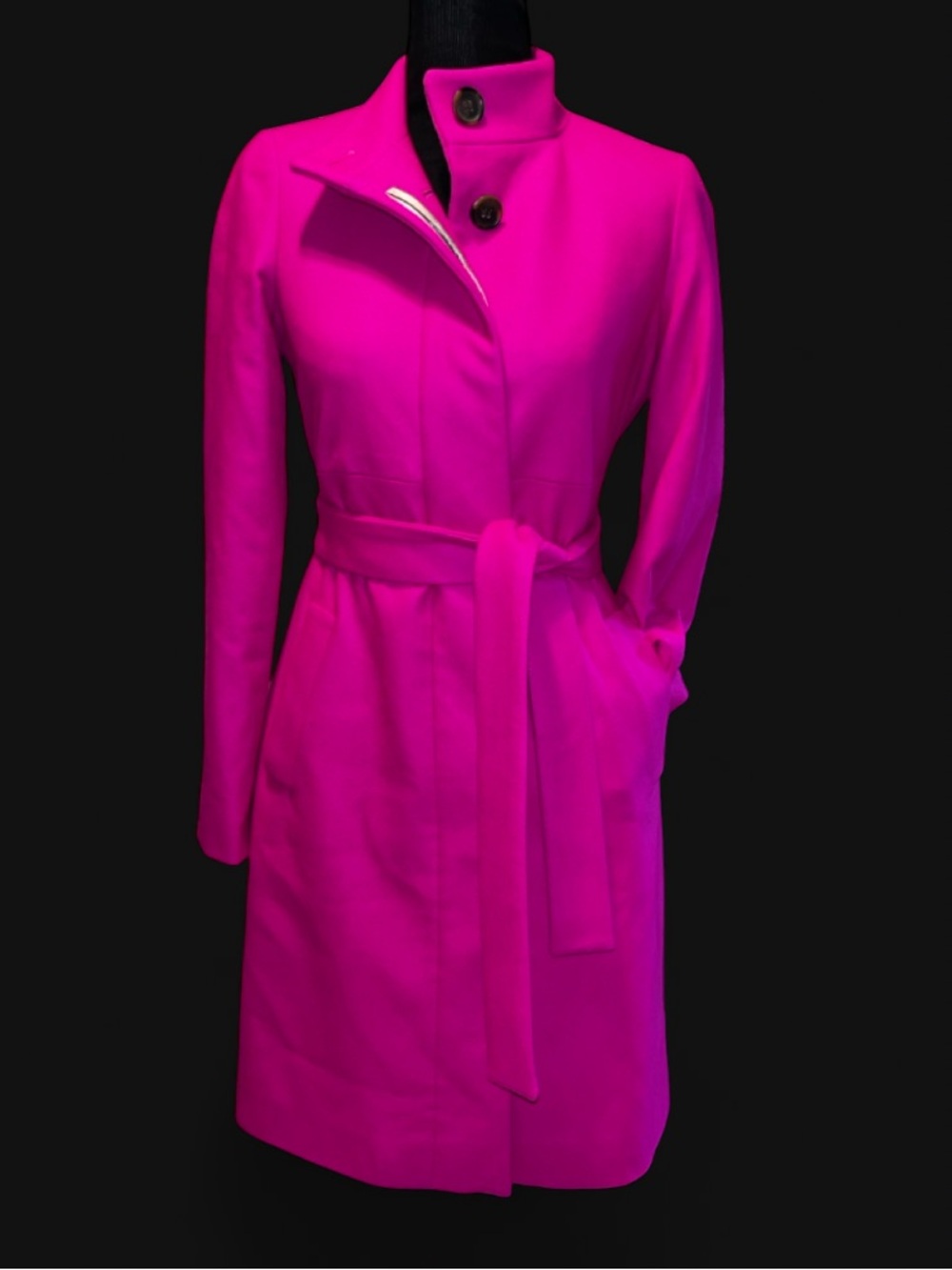 J Crew Wool Cashmere Blend Fuchsia Belted Trench Dress